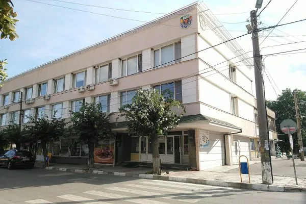 Общинската сграда в близкия град