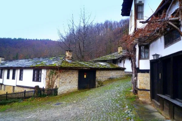 Калдъръмена улица сред каменните къщи на Боженци